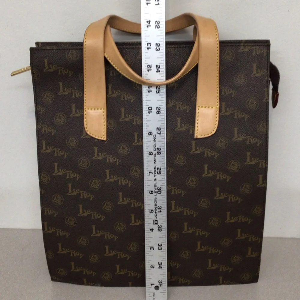 LEROY BROWN TOTE HANDBAG VINTAGE OLD STOCK NEW LOGO LEATHER TRIM 13 X 11 X 3